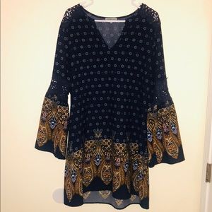 Charlotte Russe Navy Dress 1X, “Bell Sleeve Boho”